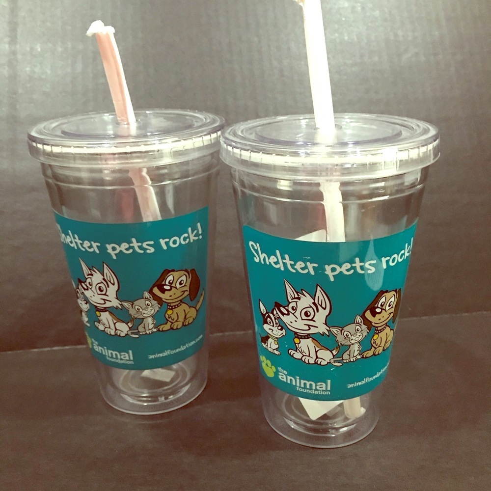 Travel Tumblers NEW 16oz Beverage Drink Set of 2 Dogs Cats Shelter Pets Rock
